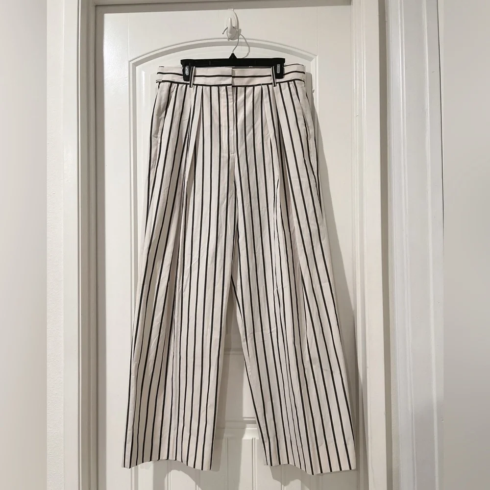 ZARA Striped Women's Pleated Linen Pants Size Large NWT